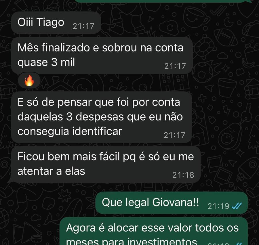 Depoimento da Giovana: sobrou quase 3 mil no fim do mês